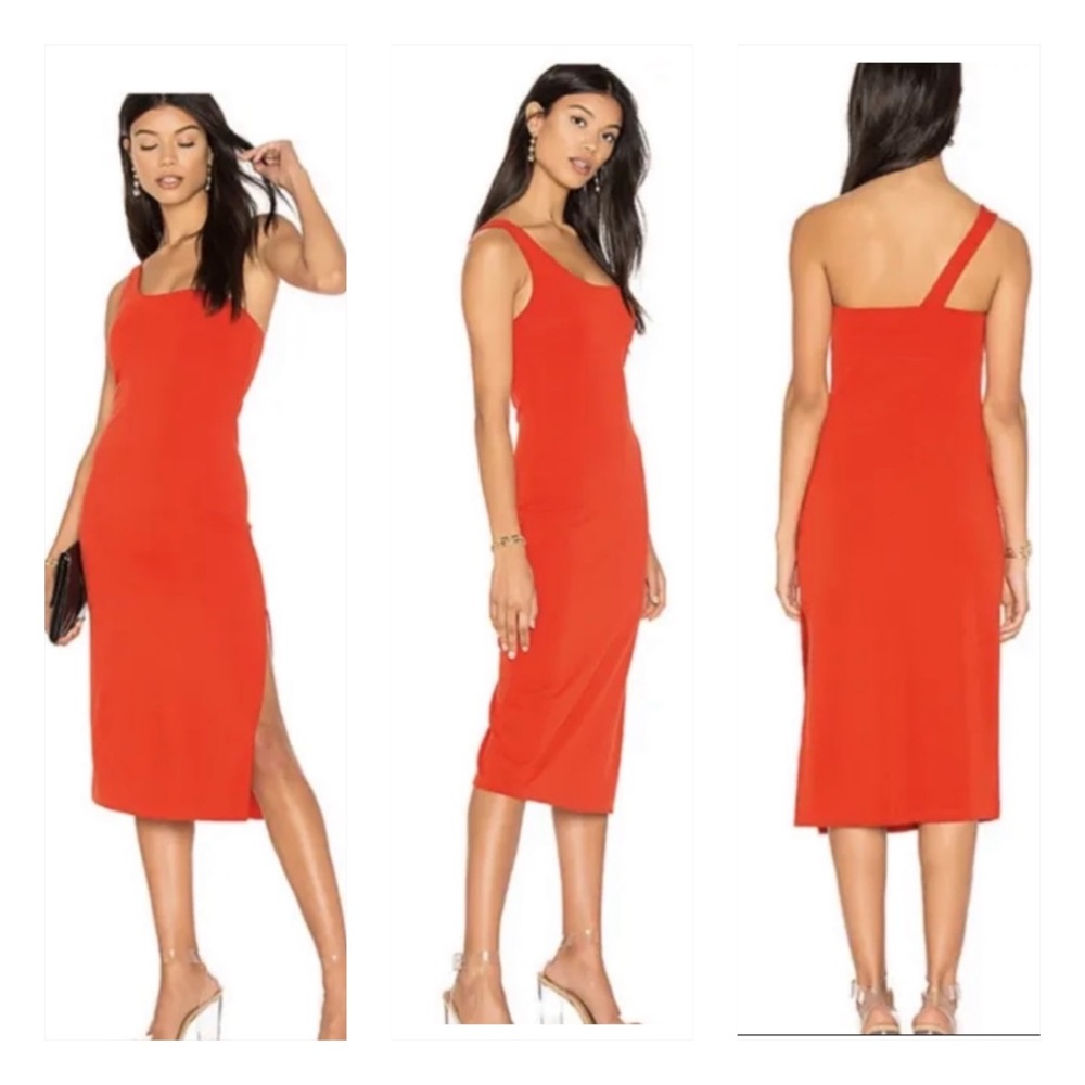 Revolve H:OURS Savanna One Shoulder Red Poppy Midi Dress